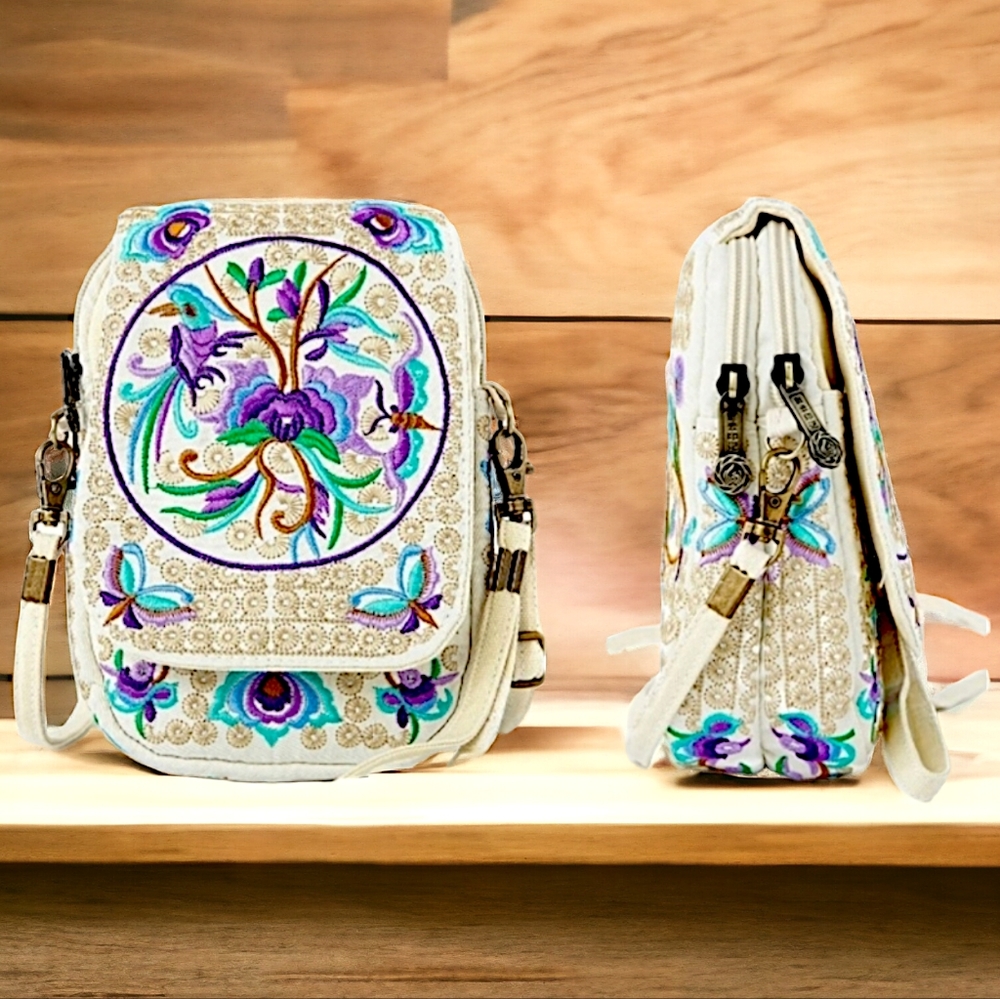 NEW Embroidered Crossbody Shoulder Cotton Canvas Pocketbook